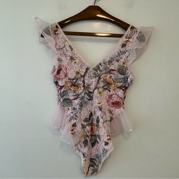 Vintage Etage by Brandywine pink floral nylon teddy lingerie medium - Picture 2 of 8